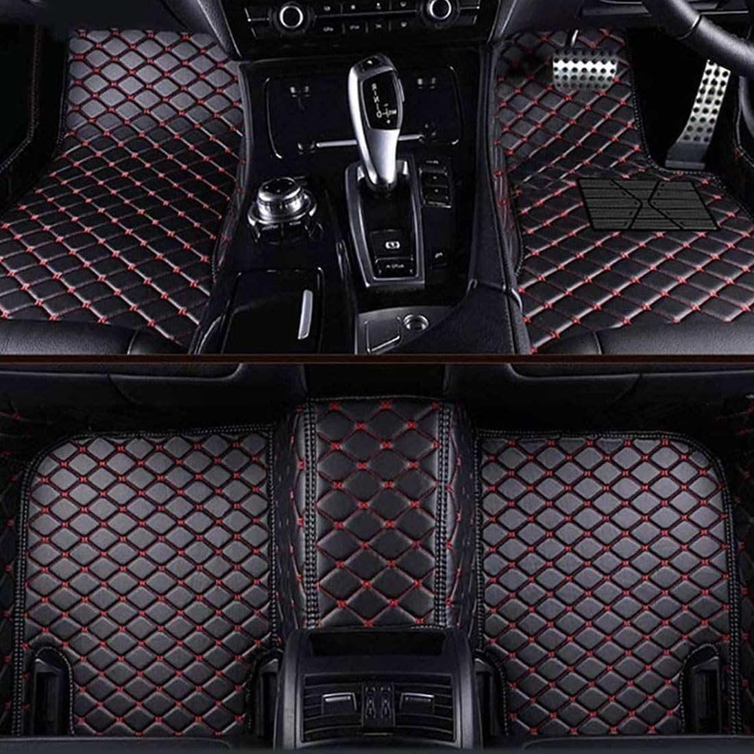 Auto FußMatten Leder Fussmatten FüR BM-W 5 Series F10 Saloon 2010-2016, Allwetter Anti-Rutsch FußMatte Bodenmatte Vorne Hinten Automatten Protector ZubehöR,C/Black-red von VaLbeL