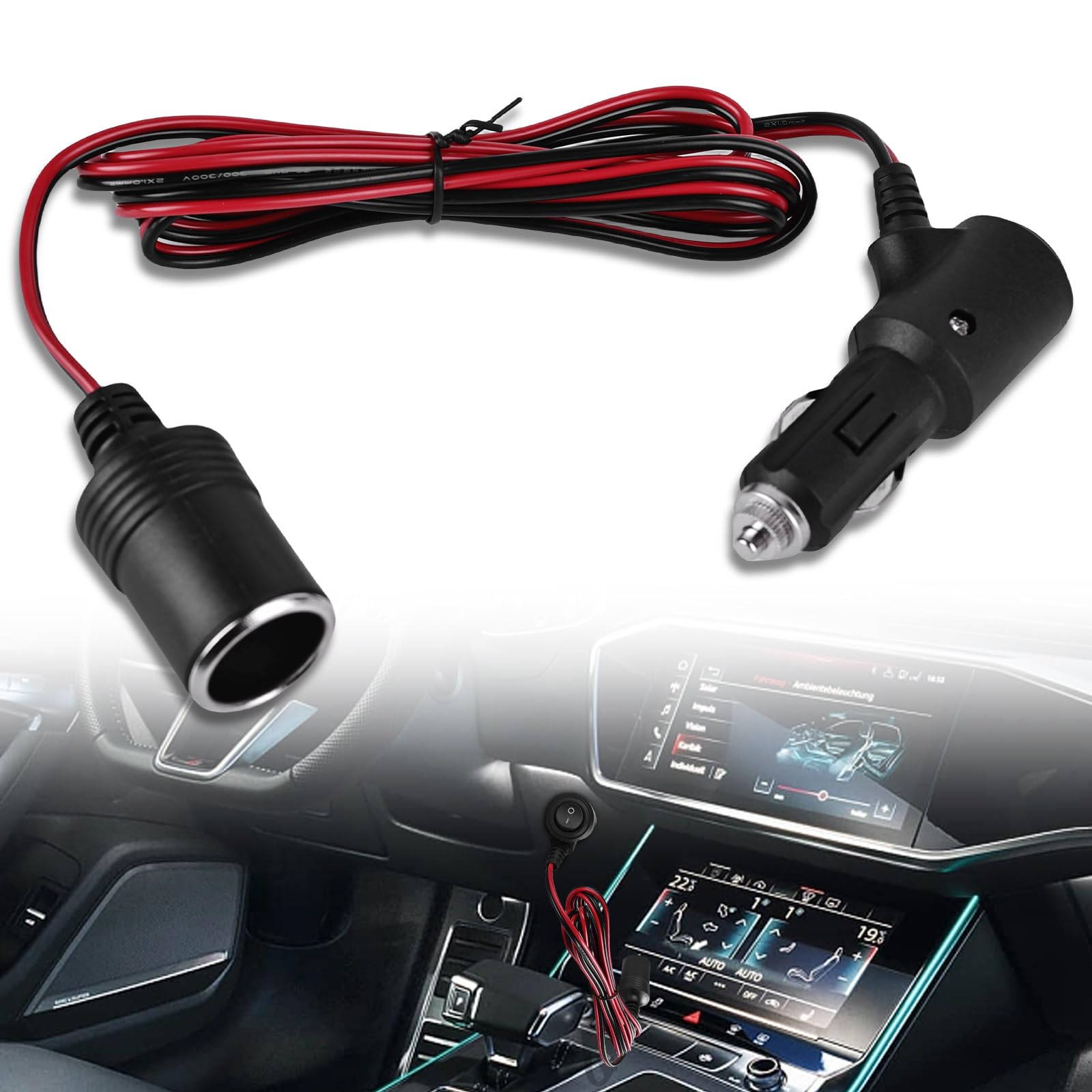 12/24V Adapter für Zigarettenanzünder, 12V kfz Verlängerungskabel Auto Zigarettenanzünder mit Schalter, Zigarettenanzünder Weiblich Konverter, 1M 180W Kabel 15A Sicherung Ladegerät Adapter Auto 12/24V Adapter für Zigarettenanzünder, 12V kfz Verlängerungskabel Auto Zigarettenanzünder mit Schalter, Zigarettenanzünder Weiblich Konverter, 1M 180W Kabel 15A Sicherung Ladegerät Adapter Auto von Vaileal
