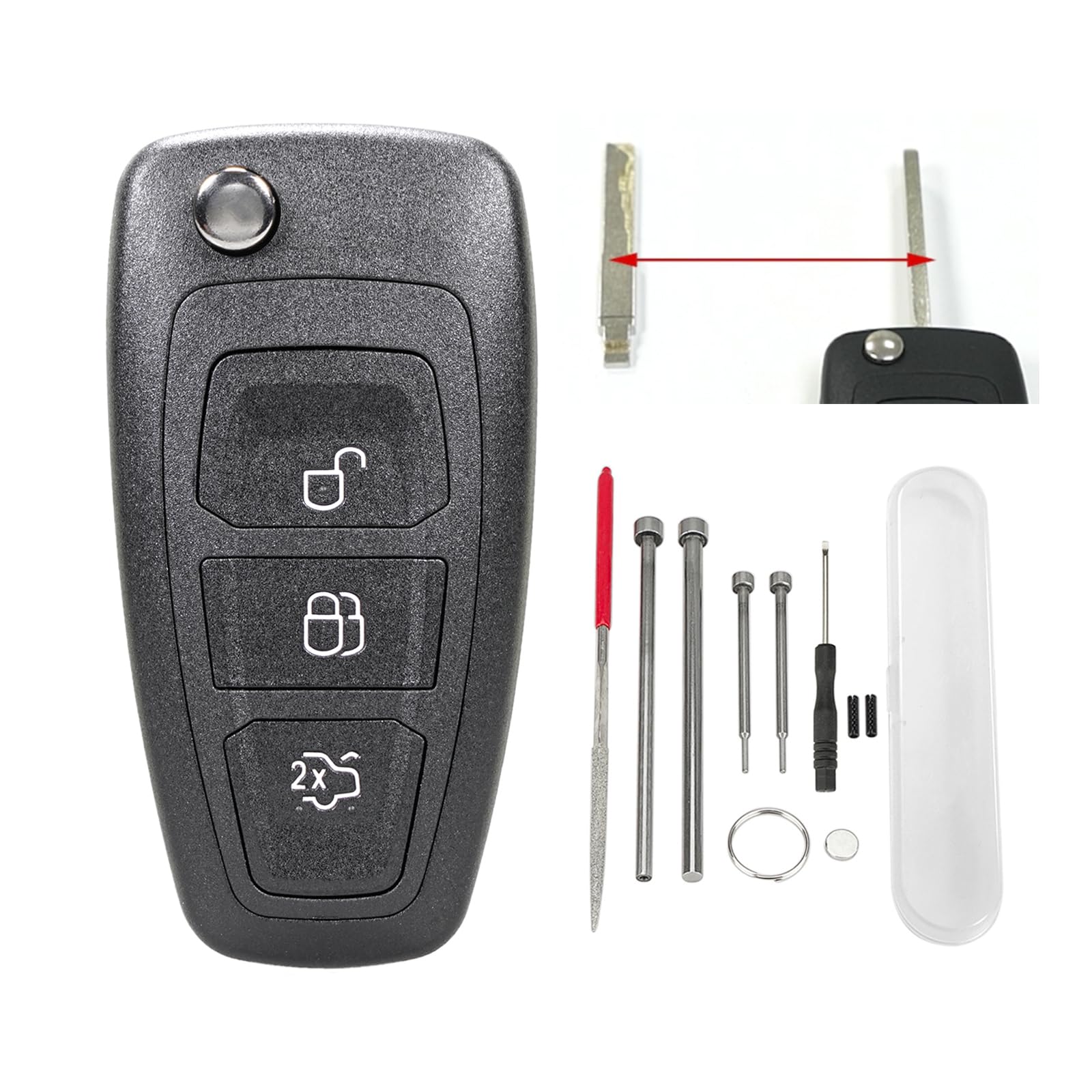 3 Tasten Flip Autoschlüssel Shell mit Stahl Pin Removal Tools Nadelfeile für Ford Focus MK3 Fiesta Grand C-Max S-Max Kuga Mondeo Galaxy (A) von Vailikey