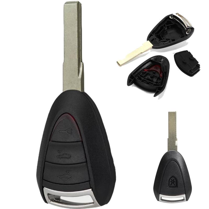 Vailikey Porsche 3-Tasten-Schlüsselgehäuse für Porsche 911 997 Boxster 987 Cayman, schwarzes Kunststoff-Autoschlüsselgehäuse von Vailikey