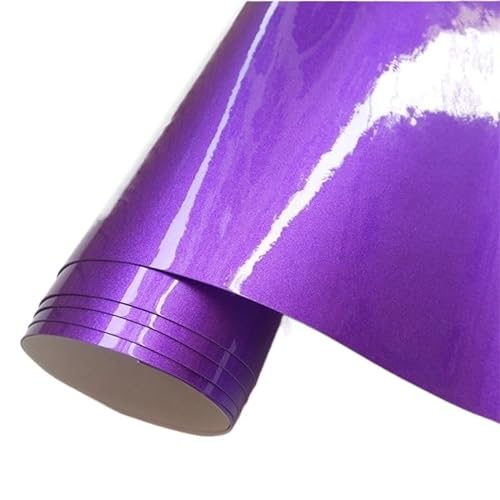 Autofolie, glänzende Bonbon-Vinylfolie, ultraglänzende metallische Autoverpackungsfolie, Autoaufkleber, Computer-Laptop-Telefonabdeckung Car Wrapping Folie (Color : Purple, Size von VaizA