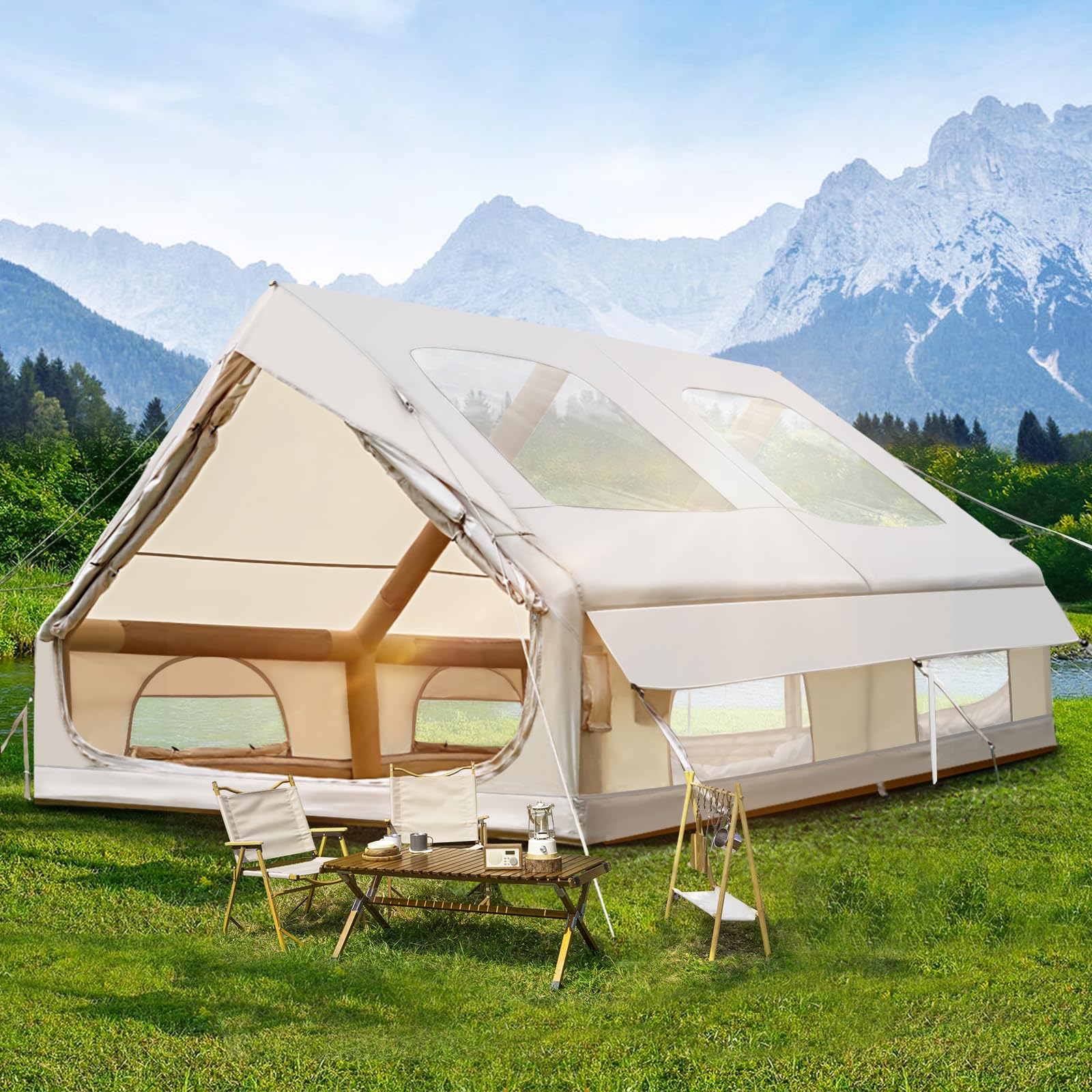 Vakiorn 3 * 4M Aufblasbares Gampingzelt mit 2 große Oberlichter für 2-8 Personen, Outdoor Familien Hauszelt Zelt mit Luftpumpe, Oxford-Stoff, 4 Jahreszeiten, wasserdichte, Ventilationssystem Vakiorn 3 * 4M Aufblasbares Gampingzelt mit 2 große Oberlichter für 2-8 Personen, Outdoor Familien Hauszelt Zelt mit Luftpumpe, Oxford-Stoff, 4 Jahreszeiten, wasserdichte, Ventilationssystem von Vakiorn