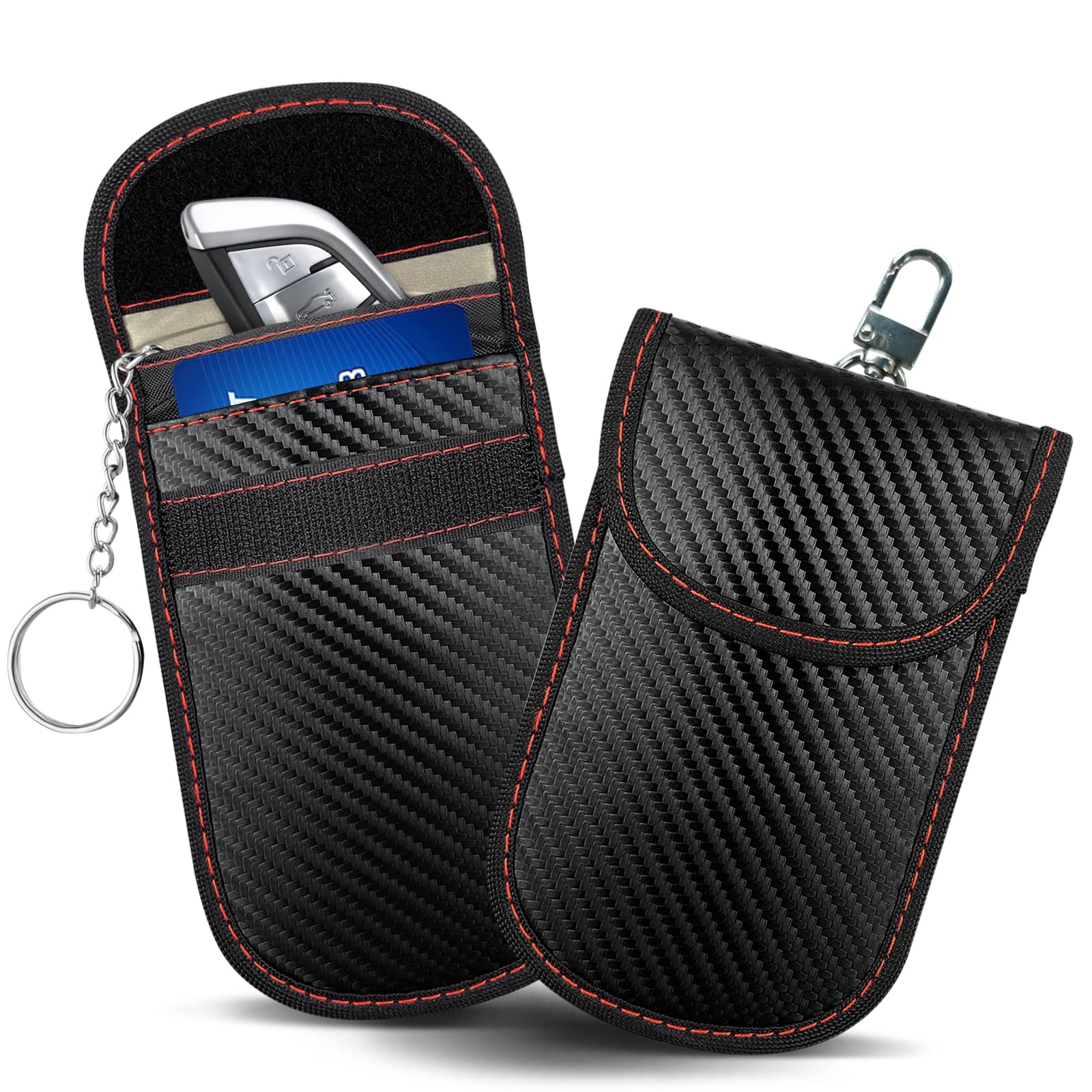 2 Stück Faraday Tasche mit Schlüsselanhänger Schlüsselloser Zugang Autoschlüssel Kohlefaser Leder Signalblocker Beutel für Autoschlüssel Diebstahlschutz und RFID Faraday-Box Signalblocker von Valart