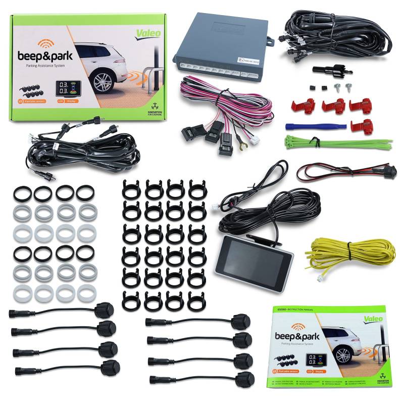 VALEO 632202 Einparkhilfe Beep&Park Kit: 8 Sensoren + 1 LCD Display Fronteinbau oder Heckeinbau von VALEO