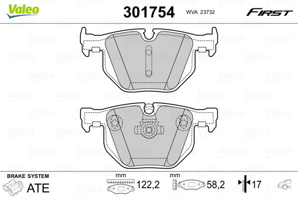 Bremsbelagsatz, Scheibenbremse Hinterachse Valeo 301754 von Valeo