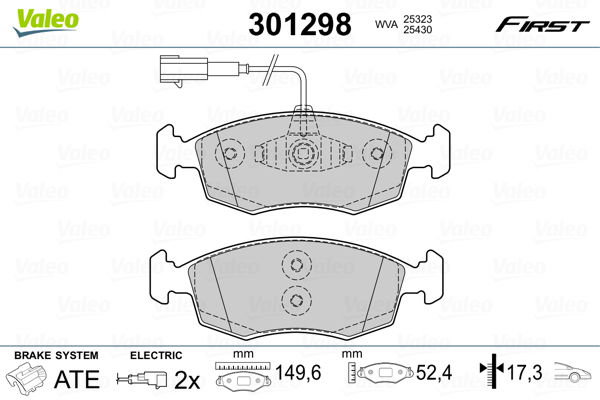 Bremsbelagsatz, Scheibenbremse Vorderachse Valeo 301298 von Valeo