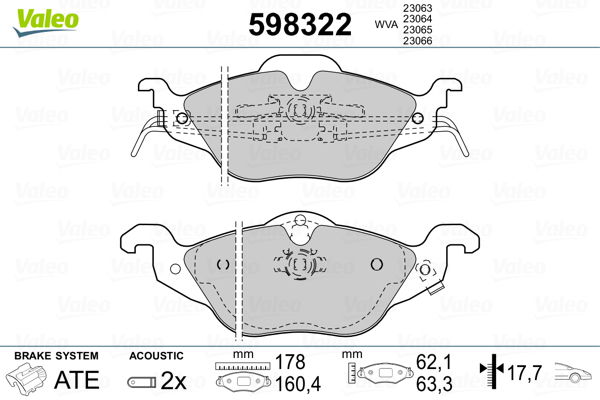 Bremsbelagsatz, Scheibenbremse Vorderachse Valeo 598322 von Valeo