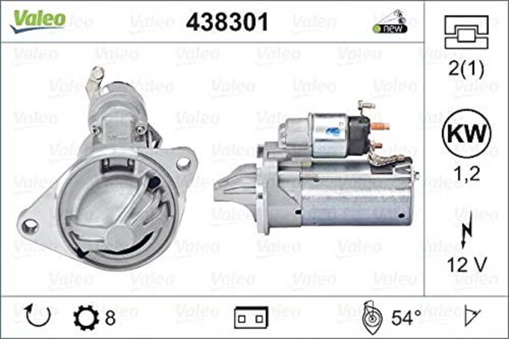 VALEO 438301 Starter Nennleistung: 1,2 kW Stop & Start: NO Zähnezahl: 8 zähne Spannung: 12 V Drehrichtung: CLOCKWISE VALEO 438301 Starter Nennleistung: 1,2 kW Stop & Start: NO Zähnezahl: 8 zähne Spannung: 12 V Drehrichtung: CLOCKWISE von Valeo