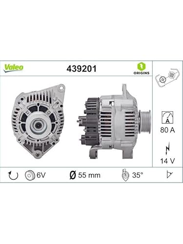 VALEO 439201 Generator Ladestrom des Generators: 80 Amp Rippen: 6 rippen Riemenscheibe Ø: 58 mm Spannung: 14 V Drehrichtung: CLOCKWISE von Valeo