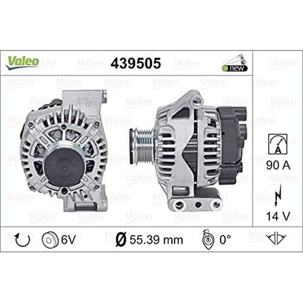 VALEO 439505 Generator Ladestrom des Generators: 90 Amp Rippen: 6 rippen Riemenscheibe Ø: 55 mm Spannung: 14 V Drehrichtung: CLOCKWISE VALEO 439505 Generator Ladestrom des Generators: 90 Amp Rippen: 6 rippen Riemenscheibe Ø: 55 mm Spannung: 14 V Drehrichtung: CLOCKWISE von Valeo