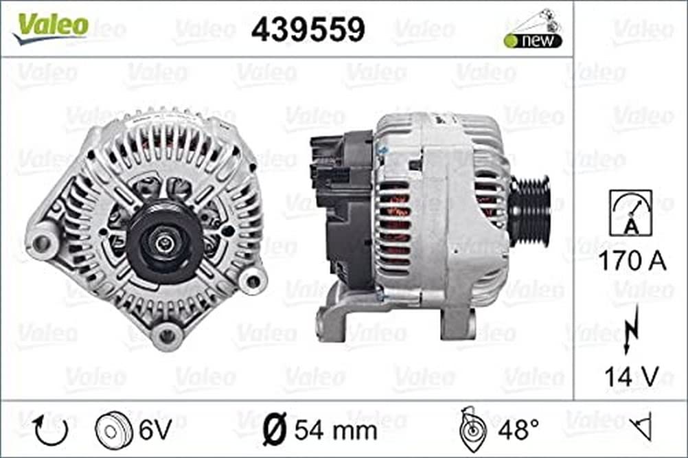 VALEO 439559 Generator Ladestrom des Generators: 170 Amp Rippen: 6 rippen Riemenscheibe Ø: 54 mm Spannung: 14 V Drehrichtung: CLOCKWISE VALEO 439559 Generator Ladestrom des Generators: 170 Amp Rippen: 6 rippen Riemenscheibe Ø: 54 mm Spannung: 14 V Drehrichtung: CLOCKWISE von VALEO