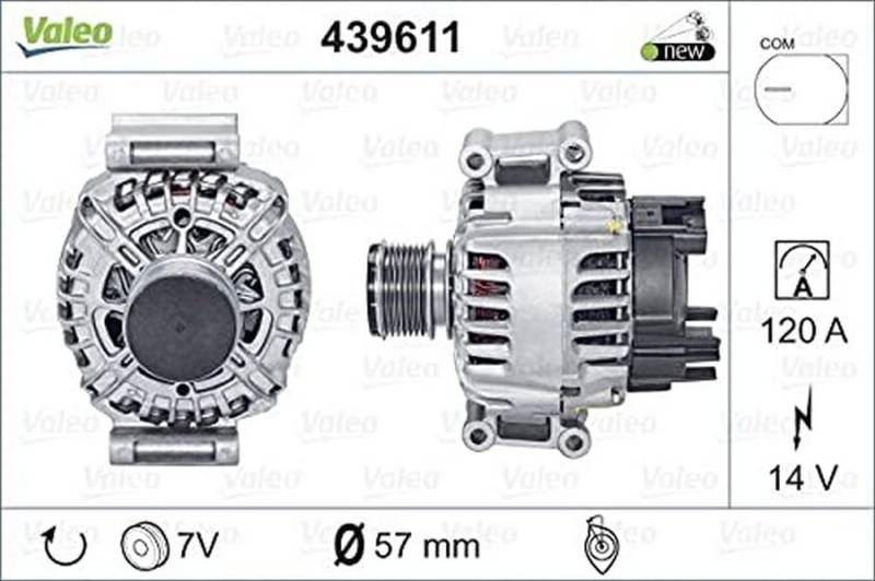 VALEO 439611 Generator Ladestrom des Generators: 120 Amp Rippen: 7 rippen Riemenscheibe Ø: 57 mm Spannung: 14 V Drehrichtung: CLOCKWISE VALEO 439611 Generator Ladestrom des Generators: 120 Amp Rippen: 7 rippen Riemenscheibe Ø: 57 mm Spannung: 14 V Drehrichtung: CLOCKWISE von Valeo
