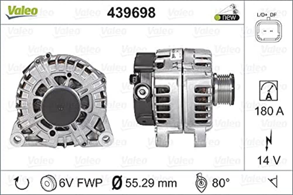 VALEO 439698 Generator Ladestrom des Generators: 180 Amp Rippen: 6 rippen Riemenscheibe Ø: 55 mm Spannung: 14 V Drehrichtung: CLOCKWISE VALEO 439698 Generator Ladestrom des Generators: 180 Amp Rippen: 6 rippen Riemenscheibe Ø: 55 mm Spannung: 14 V Drehrichtung: CLOCKWISE von Valeo