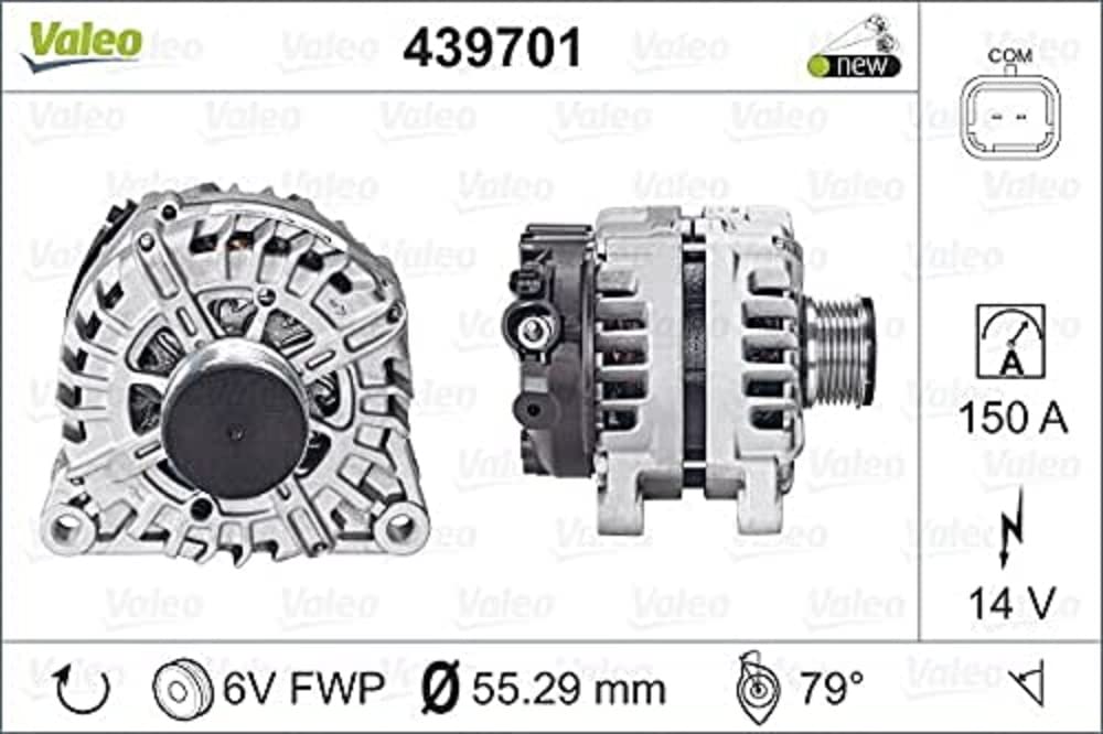 VALEO 439701 Generator Ladestrom des Generators: 150 Amp Rippen: 6 rippen Riemenscheibe Ø: 55 mm Spannung: 14 V Drehrichtung: CLOCKWISE VALEO 439701 Generator Ladestrom des Generators: 150 Amp Rippen: 6 rippen Riemenscheibe Ø: 55 mm Spannung: 14 V Drehrichtung: CLOCKWISE von Valeo