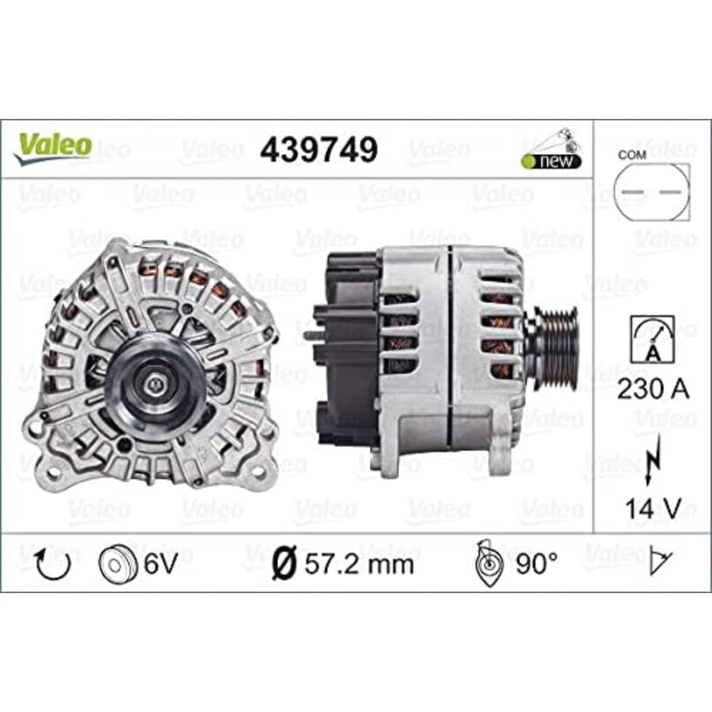 VALEO 439749 Generator Ladestrom des Generators: 230 Amp Rippen: 6 rippen Riemenscheibe Ø: 57,2 mm Spannung: 14 V Drehrichtung: CLOCKWISE VALEO 439749 Generator Ladestrom des Generators: 230 Amp Rippen: 6 rippen Riemenscheibe Ø: 57,2 mm Spannung: 14 V Drehrichtung: CLOCKWISE von Valeo