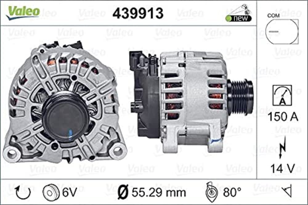 VALEO 439913 Generator Ladestrom des Generators: 150 Amp Rippen: 6 rippen Riemenscheibe Ø: 55 mm Spannung: 14 V Drehrichtung: CLOCKWISE VALEO 439913 Generator Ladestrom des Generators: 150 Amp Rippen: 6 rippen Riemenscheibe Ø: 55 mm Spannung: 14 V Drehrichtung: CLOCKWISE von VALEO