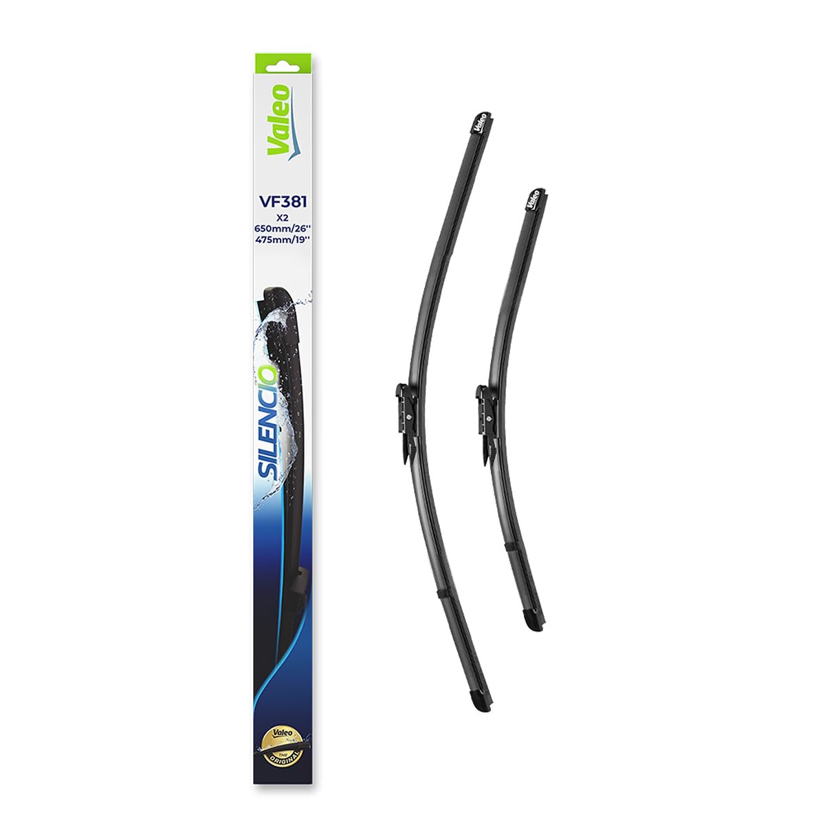 VALEO Silencio Wischer - VF381 - Leistungsstarke, hervorragende Sicht auf der Straße, einfache Montage - originale Flachblätter 650mm/475mm - Vorne - Set mit 2 Wischerblättern - 574481 VALEO Silencio Wischer - VF381 - Leistungsstarke, hervorragende Sicht auf der Straße, einfache Montage - originale Flachblätter 650mm/475mm - Vorne - Set mit 2 Wischerblättern - 574481 von VALEO