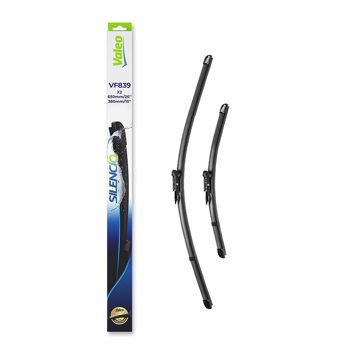 VALEO Silencio Wischer - VF839 - Leistungsstarke, hervorragende Sicht auf der Straße, einfache Montage - originale Flachblätter 650mm/380mm - Vorne - Set mit 2 Wischerblättern - 577839 VALEO Silencio Wischer - VF839 - Leistungsstarke, hervorragende Sicht auf der Straße, einfache Montage - originale Flachblätter 650mm/380mm - Vorne - Set mit 2 Wischerblättern - 577839 von VALEO