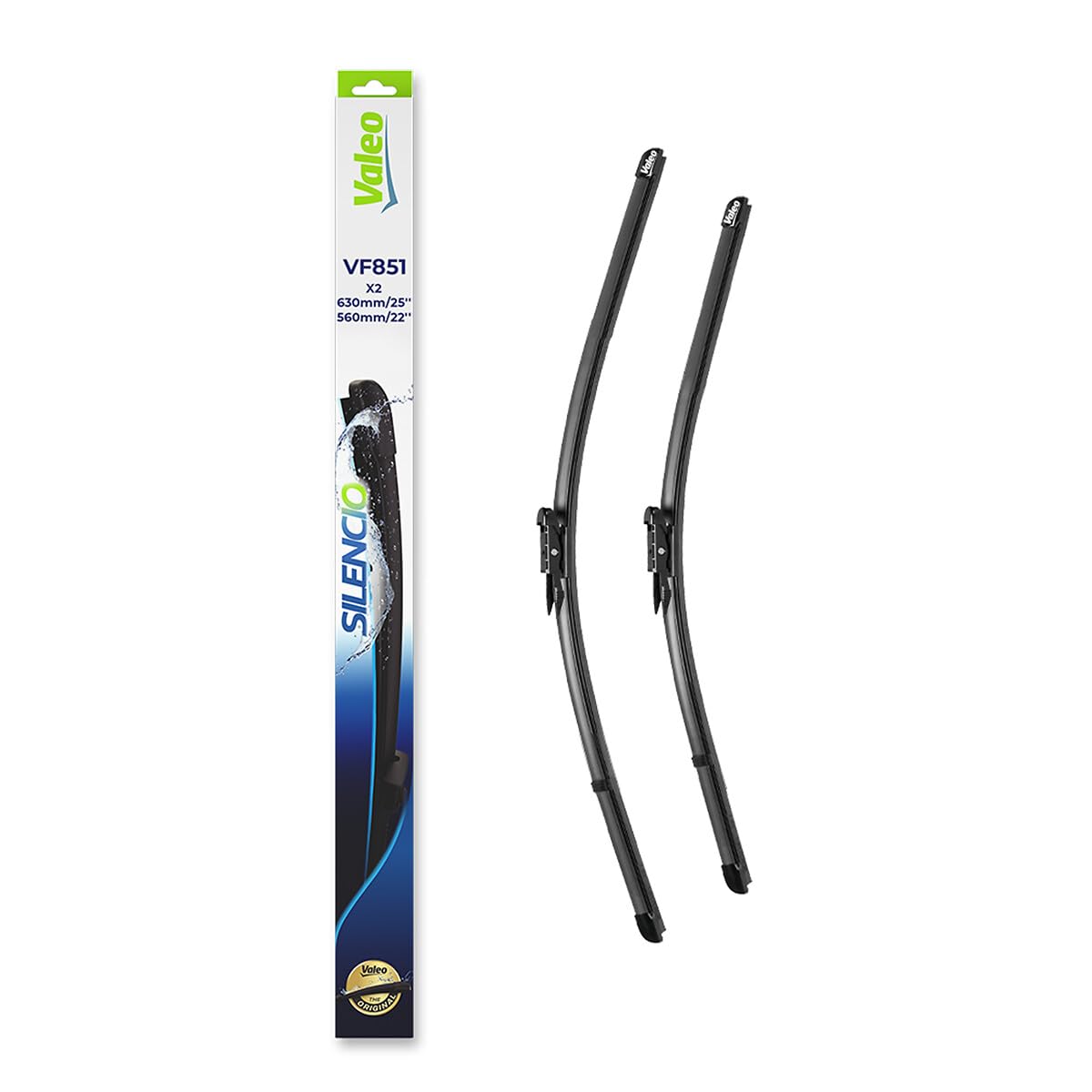 VALEO Silencio Wischer - VF851 - Leistungsstarke, hervorragende Sicht auf der Straße, einfache Montage - originale Flachblätter 630mm/560mm - Vorne - Set mit 2 Wischerblättern - 577851 VALEO Silencio Wischer - VF851 - Leistungsstarke, hervorragende Sicht auf der Straße, einfache Montage - originale Flachblätter 630mm/560mm - Vorne - Set mit 2 Wischerblättern - 577851 von VALEO