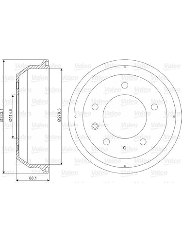 VALEO BRAKE SYSTEMS Bremstrommel 237004, Einbaulage: Hinterachse, Trommelaußendurchmesser [mm]: 331,1, Anzahl der Befestigungsbohrungen: 5 von VALEO