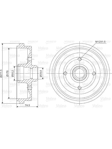 VALEO BRAKE SYSTEMS Bremstrommel 237009, Einbaulage: Hinterachse, Trommelaußendurchmesser [mm]: 211,5, Anzahl der Befestigungsbohrungen: 4 von VALEO