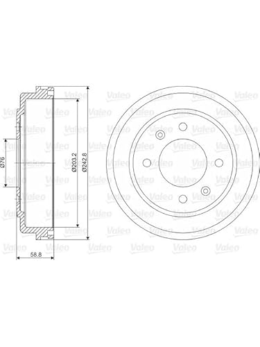 VALEO BRAKE SYSTEMS Bremstrommel 237055, Einbaulage: Hinterachse, Trommelaußendurchmesser [mm]: 242,8, Anzahl der Befestigungsbohrungen: 4 von VALEO