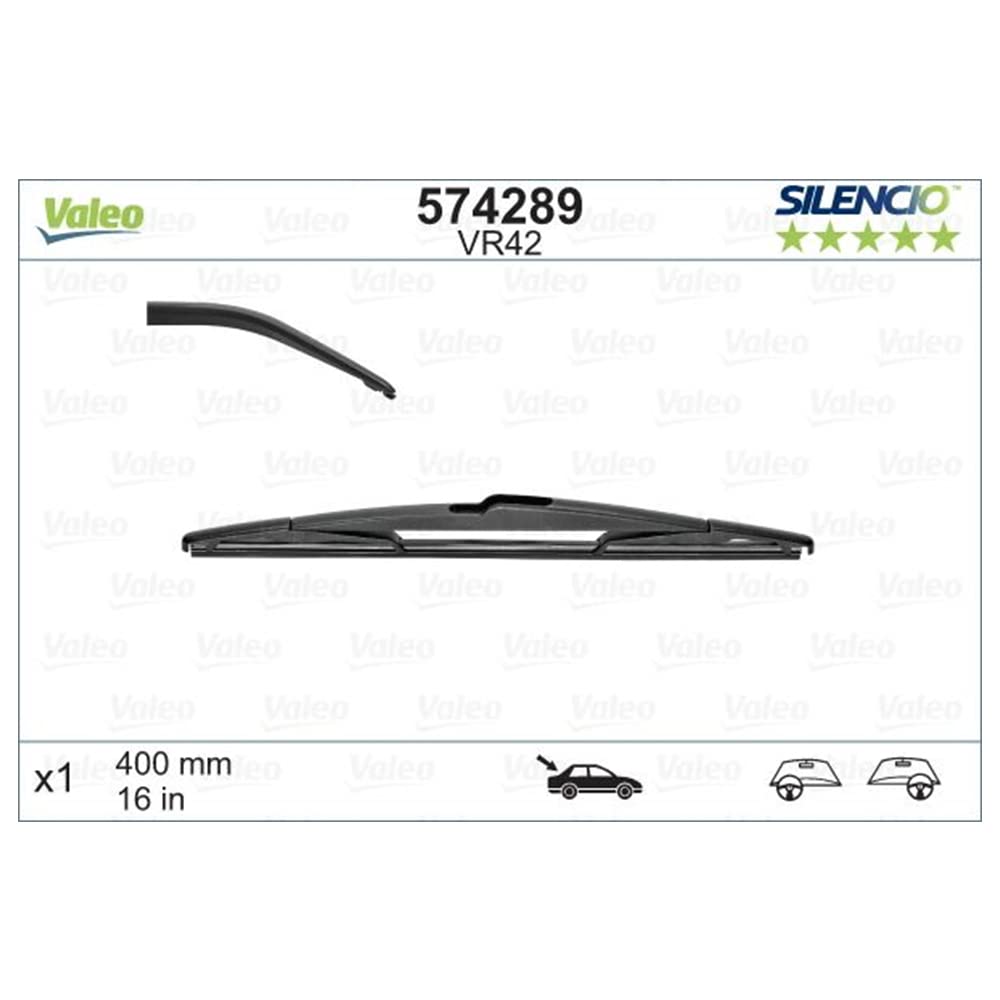 VALEO Silencio Wischer - VR42 - Ganzjährig Beständig, widerstandsfähig, perfekte Passgenauigkeit - Konventionelles Wischblatt 400mm - Hinten - Beinhaltet: 1 Wischblatt - 574289 von Valeo