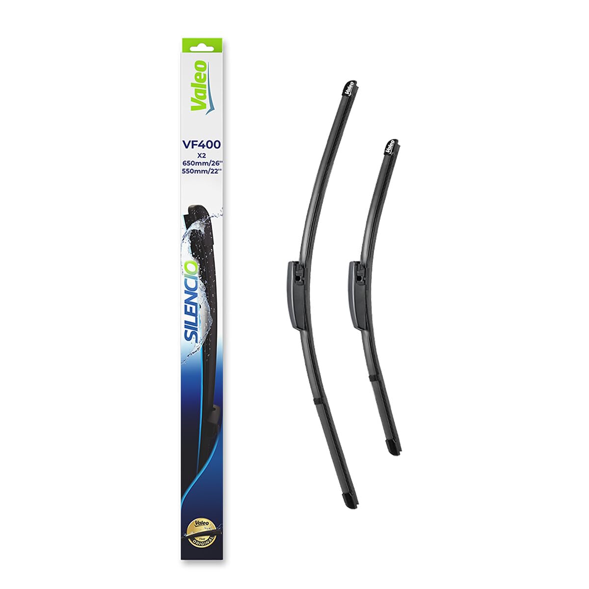 VALEO Silencio Wischer - VF400 - Leistungsstarke, hervorragende Sicht auf der Straße, einfache Montage - originale Flachblätter 650mm/550mm - Vorne - Set mit 2 Wischerblättern - 574309 von VALEO
