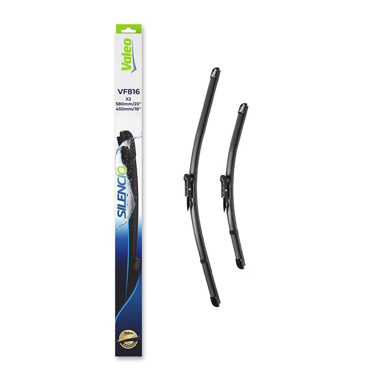 VALEO Silencio Wischer - VF816 - Leistungsstarke, hervorragende Sicht auf der Straße, einfache Montage - originale Flachblätter 580mm/450mm - Vorne - Set mit 2 Wischerblättern - 577816 VALEO Silencio Wischer - VF816 - Leistungsstarke, hervorragende Sicht auf der Straße, einfache Montage - originale Flachblätter 580mm/450mm - Vorne - Set mit 2 Wischerblättern - 577816 von VALEO