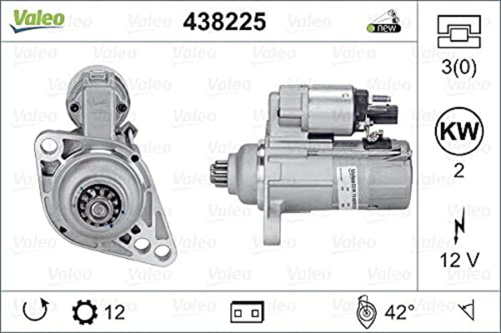 VALEO 438225 Starter Nennleistung: 2 kW Stop & Start: NO Zähnezahl: 12 zähne Spannung: 12 V Drehrichtung: ANTI CLOCKWISE von Valeo