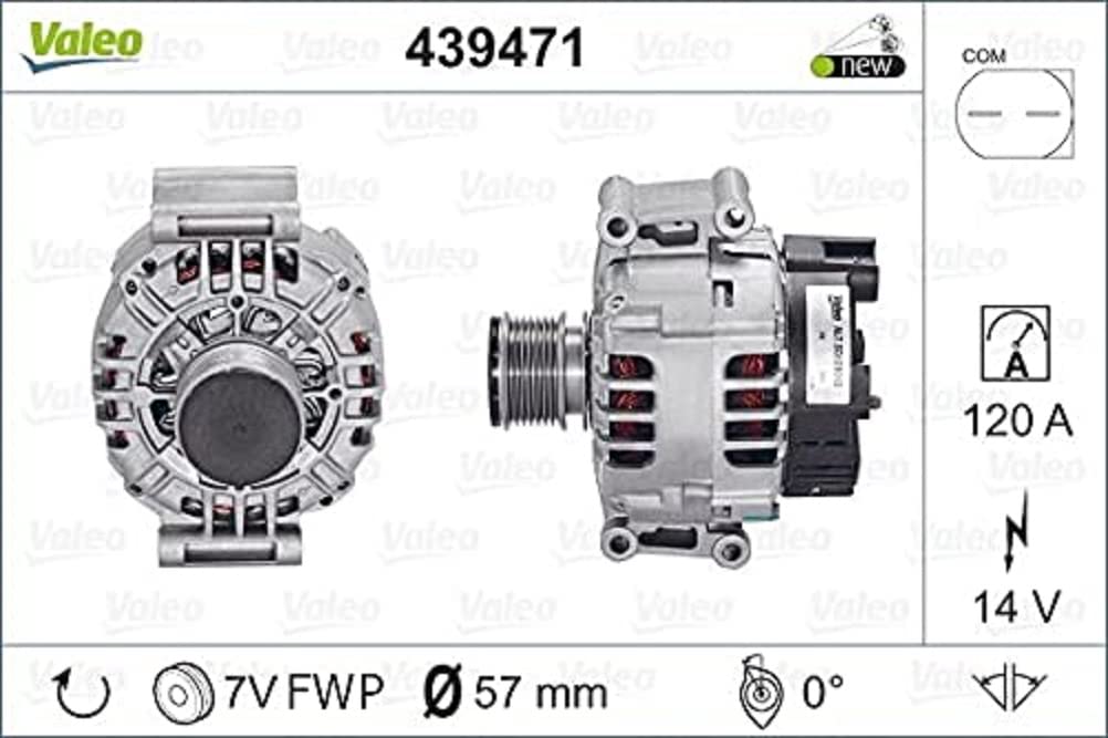 VALEO 439471 Generator Ladestrom des Generators: 120 Amp Rippen: 7 rippen Riemenscheibe Ø: 57 mm Spannung: 14 V Drehrichtung: CLOCKWISE VALEO 439471 Generator Ladestrom des Generators: 120 Amp Rippen: 7 rippen Riemenscheibe Ø: 57 mm Spannung: 14 V Drehrichtung: CLOCKWISE von Valeo