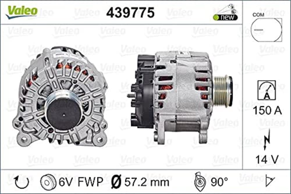 VALEO 439775 Generator Ladestrom des Generators: 150 Amp Rippen: 6 rippen Riemenscheibe Ø: 57,2 mm Spannung: 14 V Drehrichtung: CLOCKWISE VALEO 439775 Generator Ladestrom des Generators: 150 Amp Rippen: 6 rippen Riemenscheibe Ø: 57,2 mm Spannung: 14 V Drehrichtung: CLOCKWISE von Valeo