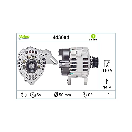 VALEO 443004 Generator Ladestrom des Generators: 110 Amp Rippen: 6 rippen Riemenscheibe Ø: 50 mm Spannung: 14 V Drehrichtung: CLOCKWISE VALEO 443004 Generator Ladestrom des Generators: 110 Amp Rippen: 6 rippen Riemenscheibe Ø: 50 mm Spannung: 14 V Drehrichtung: CLOCKWISE von VALEO