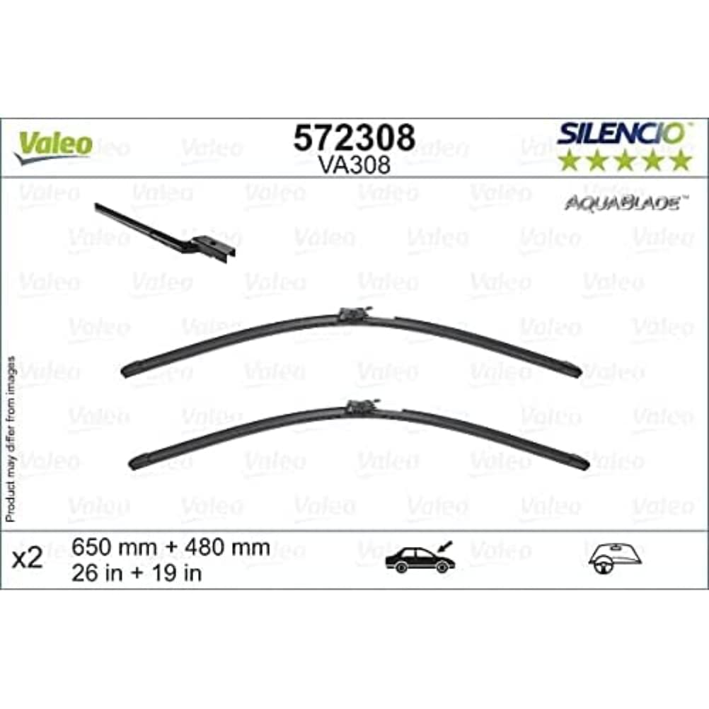 VALEO Silencio Original Aquablade Wischer - VA308 - Set aus besten Reinigungs- und Wischleistung Beheizten Wischerblättern 650mm/480mm - Vorne - Set mit 2 Wischerblättern - 572308 VALEO Silencio Original Aquablade Wischer - VA308 - Set aus besten Reinigungs- und Wischleistung Beheizten Wischerblättern 650mm/480mm - Vorne - Set mit 2 Wischerblättern - 572308 von VALEO