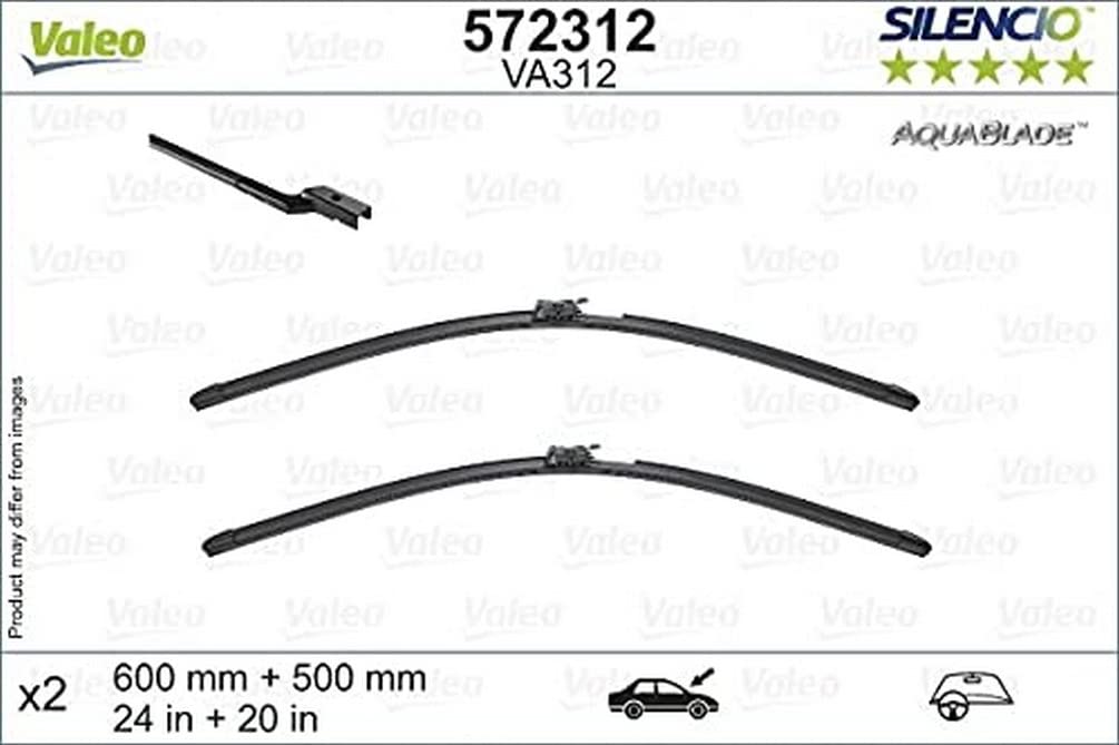 Valeo Silencio VA312 Wischerblatt 572312 Vorderansicht: 600mm / 500mm Menge Set 2 Einheiten Fahrerseite im Fahrzeug: links von Valeo