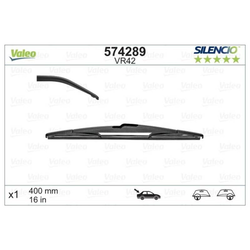 VALEO Silencio Wischer - VR42 - Ganzjährig Beständig, widerstandsfähig, perfekte Passgenauigkeit - Konventionelles Wischblatt 400mm - Hinten - Beinhaltet: 1 Wischblatt - 574289 von Valeo