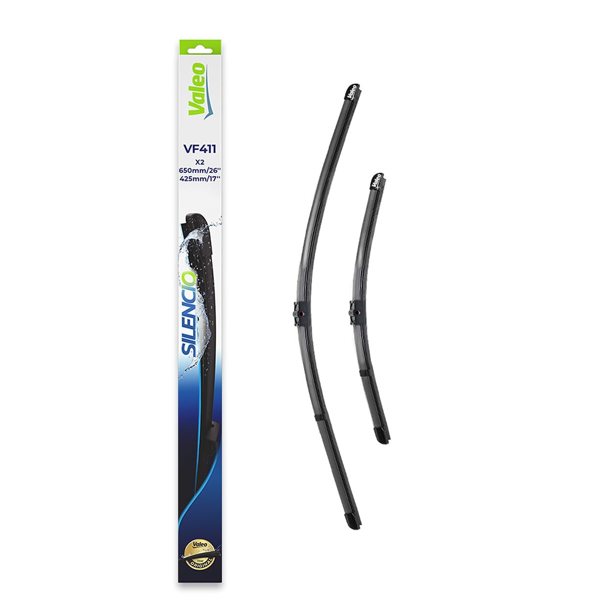 VALEO Silencio Wischer - VF411 - Leistungsstarke, hervorragende Sicht auf der Straße, einfache Montage - originale Flachblätter 650mm/425mm - Vorne - Set mit 2 Wischerblättern - 574324 VALEO Silencio Wischer - VF411 - Leistungsstarke, hervorragende Sicht auf der Straße, einfache Montage - originale Flachblätter 650mm/425mm - Vorne - Set mit 2 Wischerblättern - 574324 von VALEO