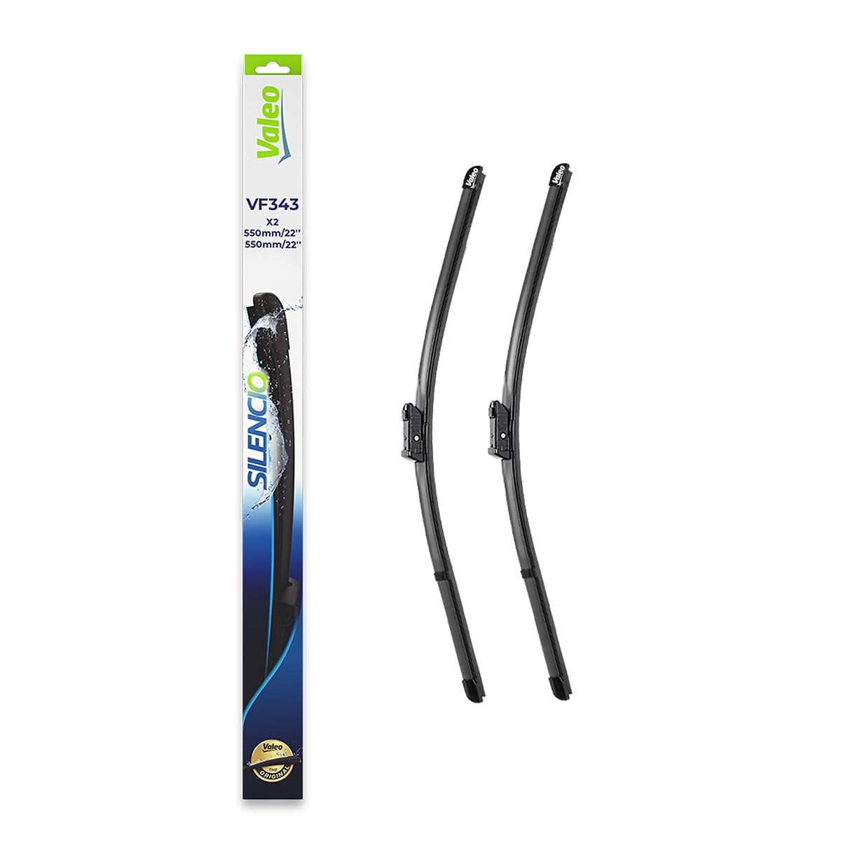 VALEO Silencio Wischer - VF343 - Leistungsstarke, hervorragende Sicht auf der Straße, einfache Montage - originale Flachblätter 550mm/550mm - Vorne - Set mit 2 Wischerblättern - 574743 VALEO Silencio Wischer - VF343 - Leistungsstarke, hervorragende Sicht auf der Straße, einfache Montage - originale Flachblätter 550mm/550mm - Vorne - Set mit 2 Wischerblättern - 574743 von Valeo