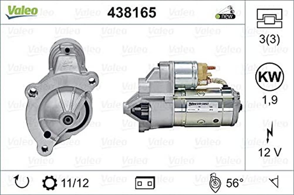 VALEO 438165 Starter Nennleistung: 1,9 kW Stop & Start: NO Zähnezahl: 11/12 zähne Spannung: 12 V Drehrichtung: CLOCKWISE von Valeo