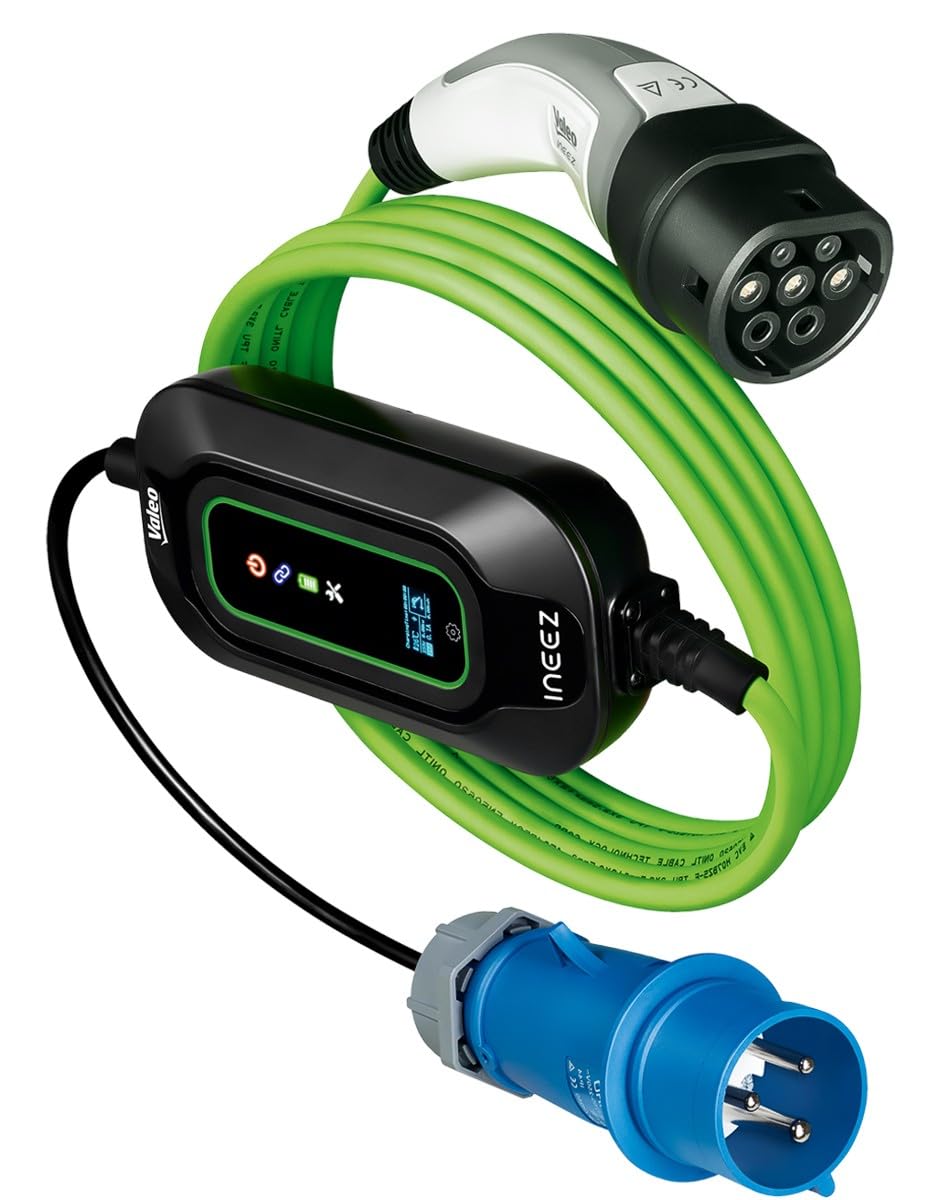 Valeo Ineez - 652127 - Mobiles Ladegerät für Elektro- oder Plug-In-Hybrid-Fahrzeuge mit Transporttasche - Wohnmobilstecker (CEE Blue) bis Typ 2-3,7 kW - 10 Meter von Valeo