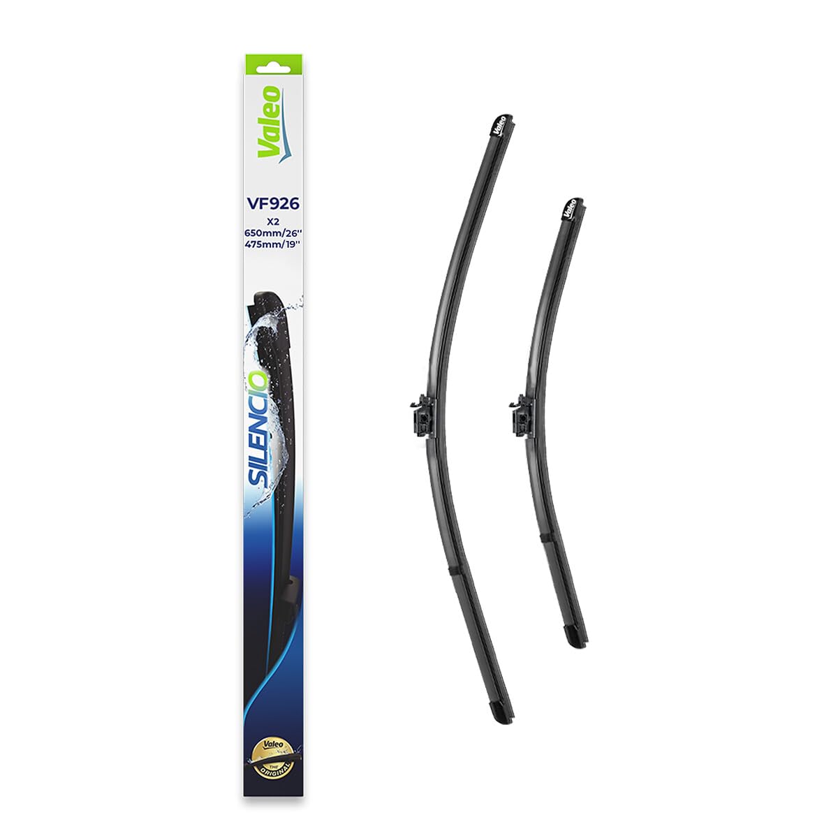 VALEO Silencio Wischer - VF926 - Leistungsstarke, hervorragende Sicht auf der Straße, einfache Montage - originale Flachblätter 650mm/475mm - Vorne - Set mit 2 Wischerblättern - 577926 von VALEO