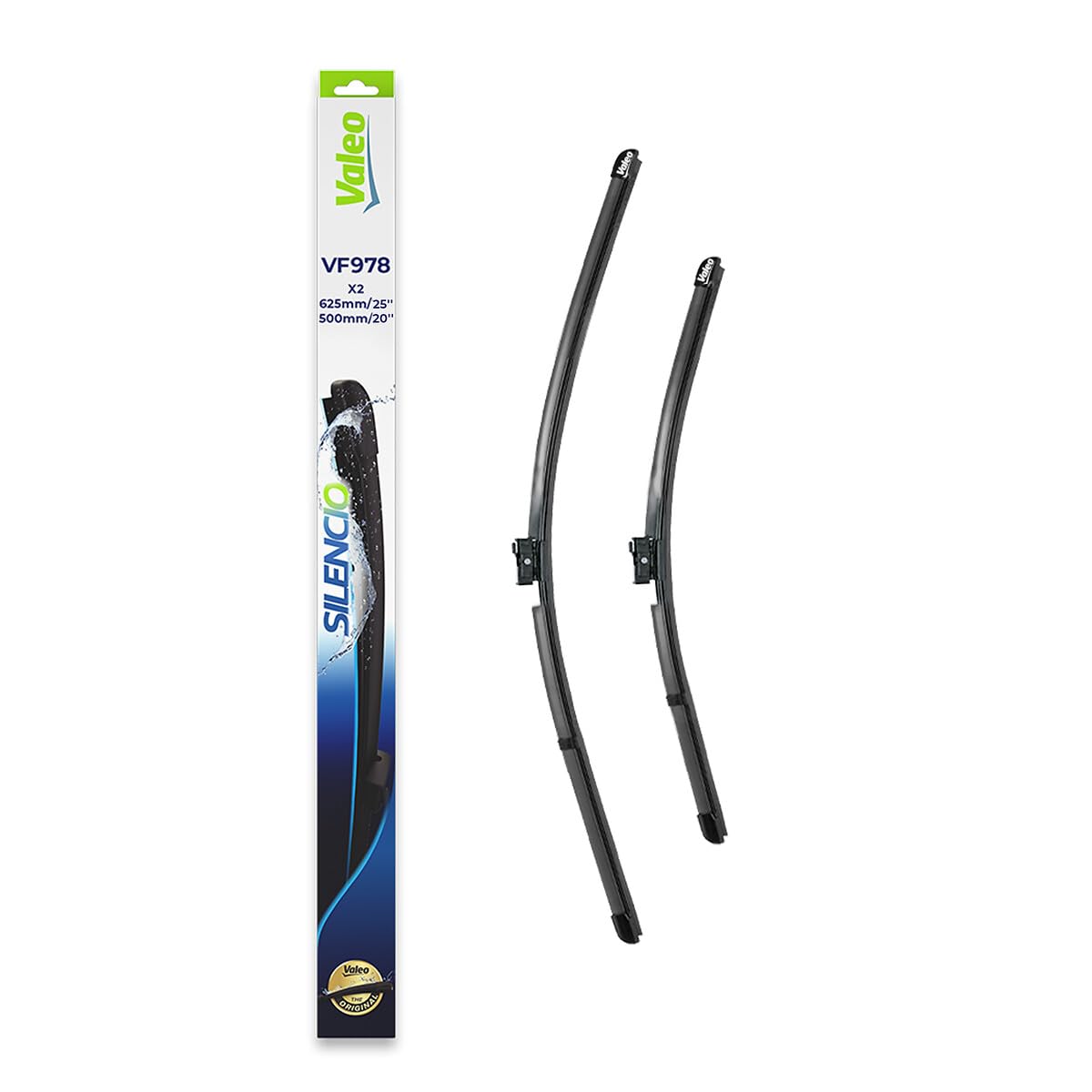 VALEO Silencio Wischer - VF978 - Leistungsstarke, hervorragende Sicht auf der Straße, einfache Montage - originale Flachblätter 625mm/500mm - Vorne - Set mit 2 Wischerblättern - 577978 VALEO Silencio Wischer - VF978 - Leistungsstarke, hervorragende Sicht auf der Straße, einfache Montage - originale Flachblätter 625mm/500mm - Vorne - Set mit 2 Wischerblättern - 577978 von VALEO