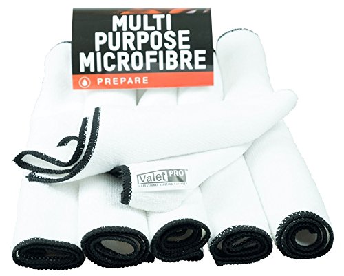 ValetPRO 6 Pack Multi Purpose Microfibre White Allround Mikrofaser Tücher - weiße Mikrofasertücher Sechser Pack - 300 GSM, solide verarbeitet und eingefasst, 35cm x 35cm Cloth von ValetPRO