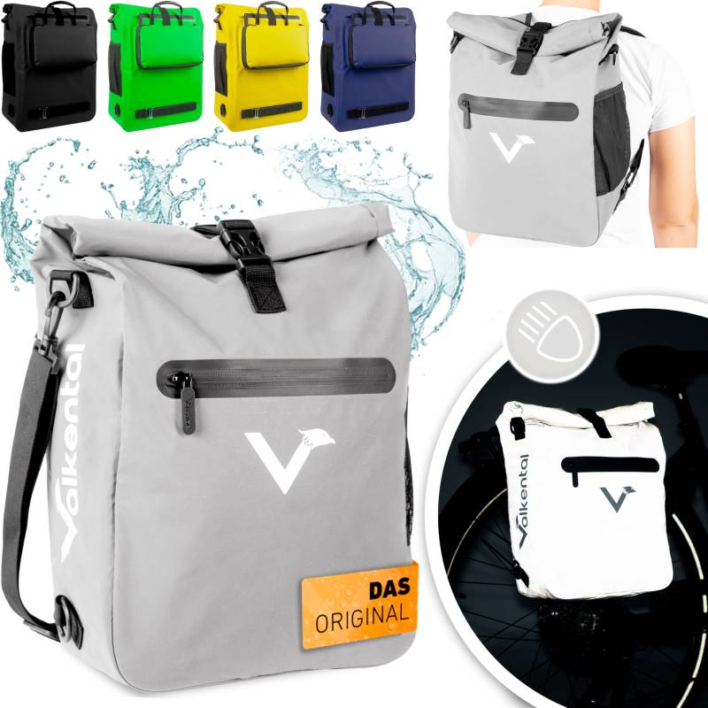 Valkental® 3in1 Fahrradtasche [Bis 25L] - Das Original - Geeignet als Gepäckträgertasche, Rucksack und Umhängetasche - 100% Wasserdicht & Reflektierend - Sichere Befestigung [Abschließbar] Laptopfach von Valkental