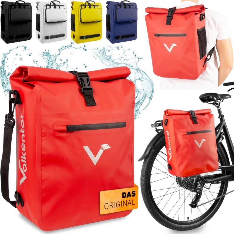 Valkental® 3in1 Fahrradtasche [Bis 25L] - Das Original - Geeignet als Gepäckträgertasche, Rucksack und Umhängetasche - 100% Wasserdicht & Reflektierend - Sichere Befestigung [Abschließbar] Laptopfach von Valkental