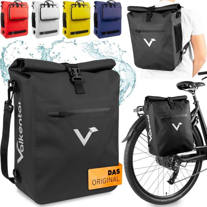 Valkental® 3in1 Fahrradtasche [Bis 25L] - Das Original - Geeignet als Gepäckträgertasche, Rucksack und Umhängetasche - 100% Wasserdicht & Reflektierend - Sichere Befestigung [Abschließbar] Laptopfach von Valkental