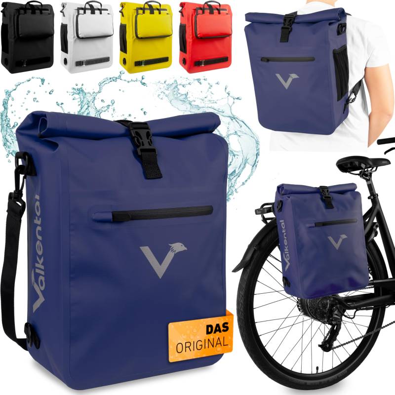 Valkental® 3in1 Fahrradtasche [Bis 25L] - Das Original - Geeignet als Gepäckträgertasche, Rucksack und Umhängetasche - 100% Wasserdicht & Reflektierend - Sichere Befestigung [Abschließbar] Laptopfach von Valkental