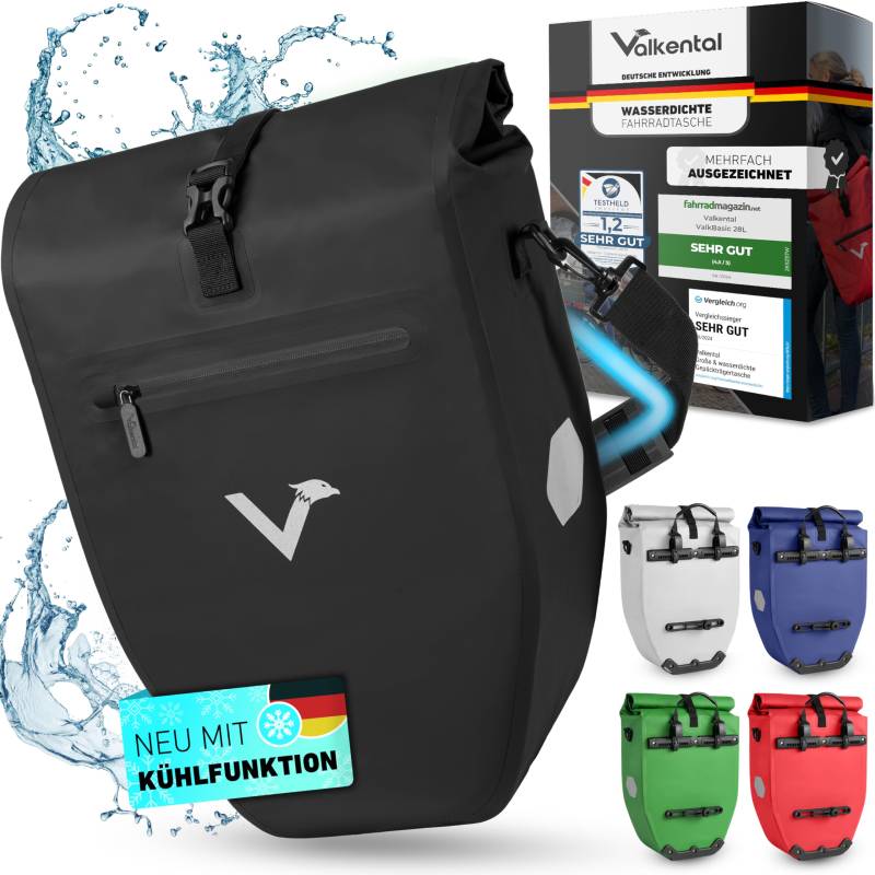Valkental® Große & wasserdichte Gepäckträgertasche - Fahrradtasche für Gepäckträger mit großen Reflektoren [Abschließbar] Bombenfester Sitz - Mehrfach ausgezeichnet - Gefertigt für Langlebigkeit von Valkental