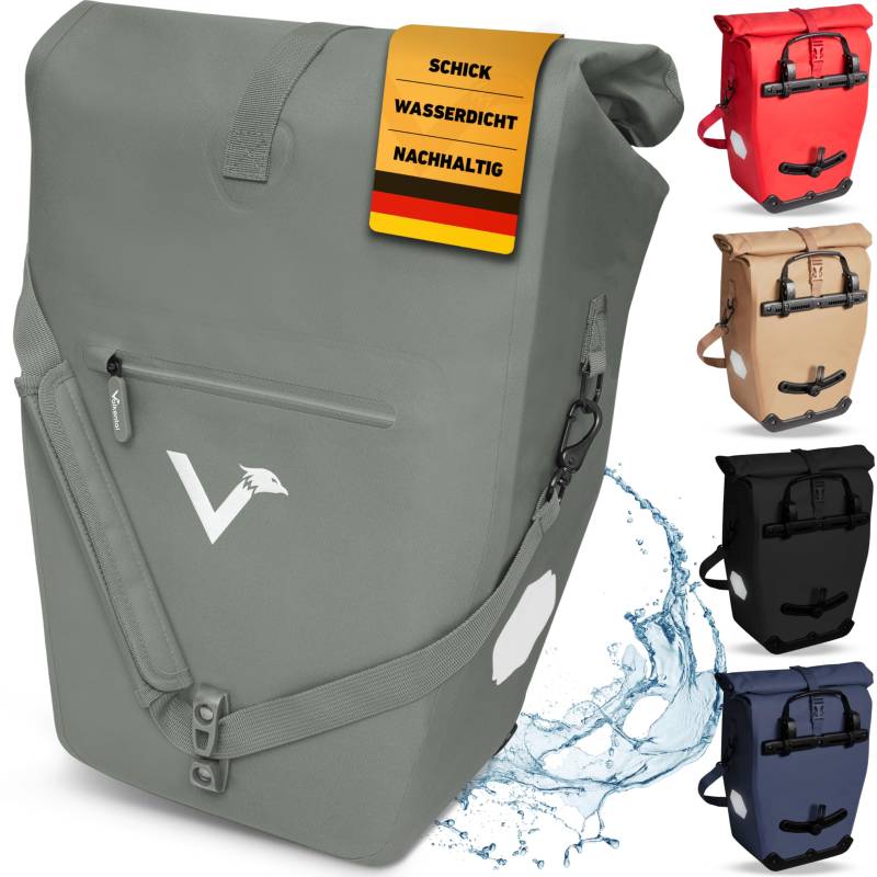 Valkental® Große & wasserdichte Gepäckträgertasche [28L] Abschließbare Befestigung [PVC frei] Fahrradtasche für Gepäckträger mit großen Reflektoren - Inkl. Tragegurt & Innenfächer - Geprüfte Qualität von Valkental