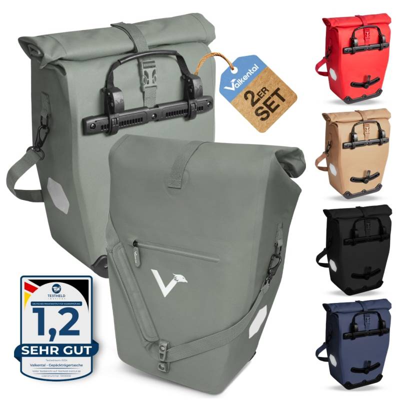 Valkental® Große & wasserdichte Gepäckträgertasche [28L] Abschließbare Befestigung [PVC frei] Fahrradtasche für Gepäckträger mit großen Reflektoren - Inkl. Tragegurt & Innenfächer - Geprüfte Qualität von Valkental